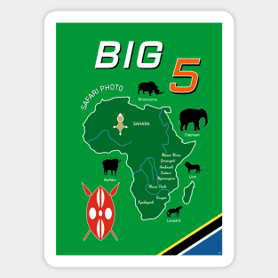 Big Five 5 Safari Africa Elephant Lion Zoo Travel Vintage Poster Sticker